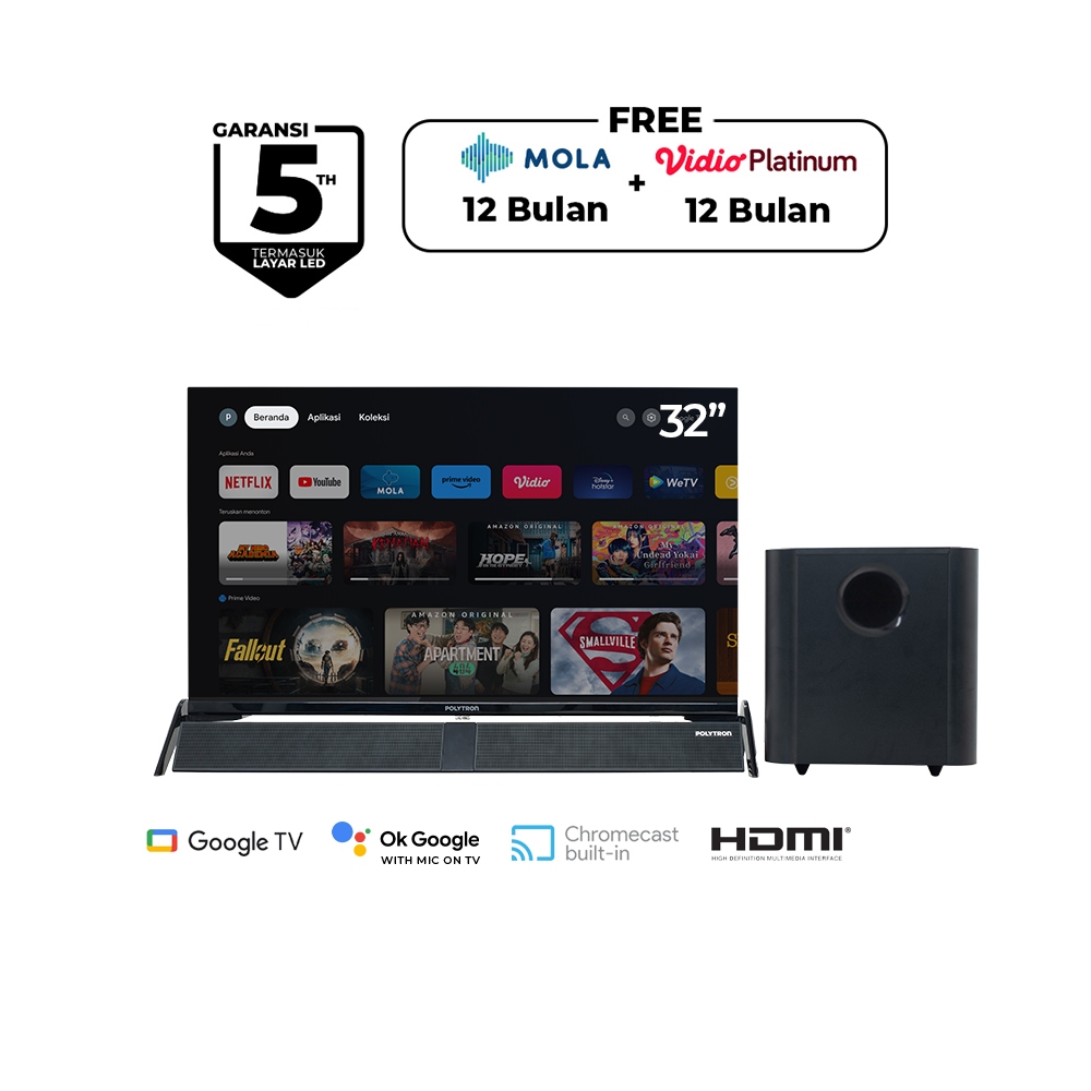 POLYTRON SMART GOOGLE TV LED 32 INCH SOUNDBAR PLD 32BG9058