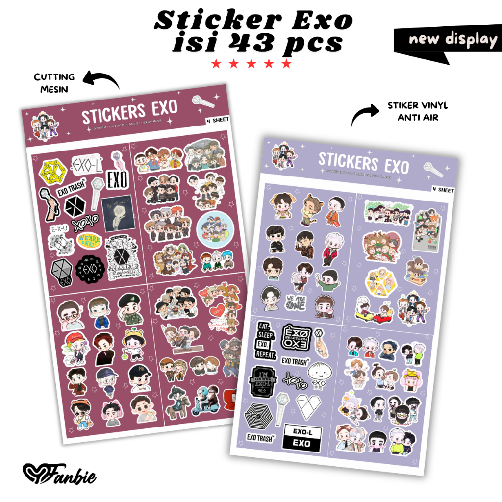 

STIKER EXO 4 SHEET ISI 43 PCS UKURAN A6 ANTI AIR ANTI LUNTUR KPOP KOREA