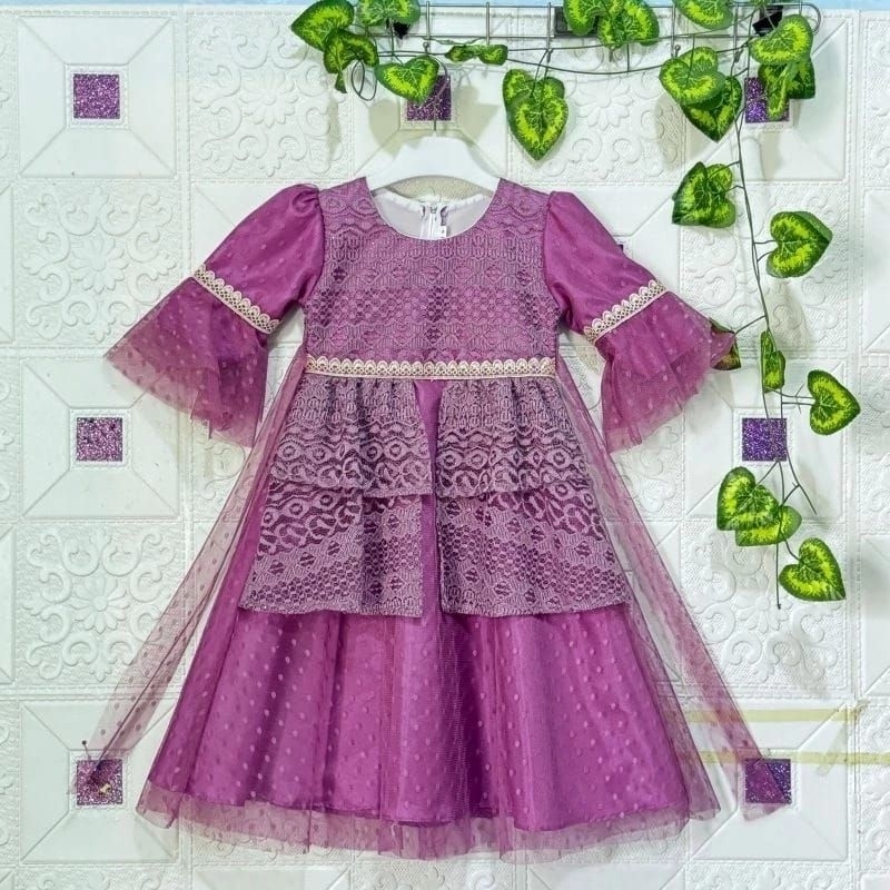Gamis anak perempuan usia 1-9 tahun brukat Malika tule dot baju muslim anak perempuan gamis brukat a