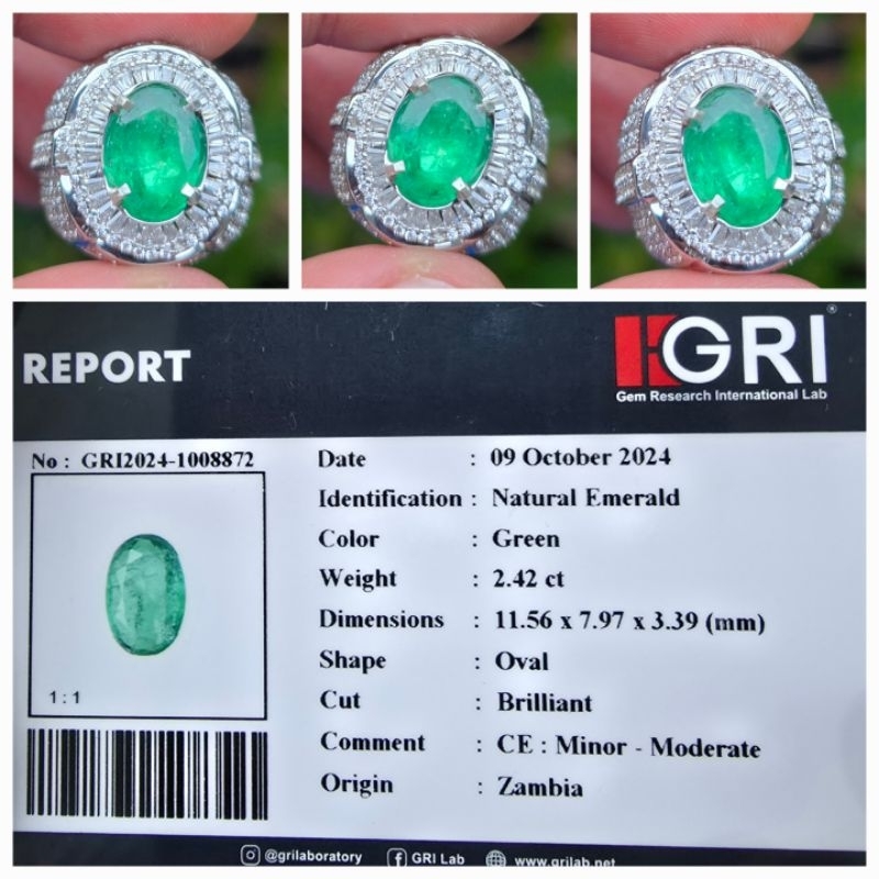 Natural Zamrud Green Emerald Zambia Top Luster Memo 2.42 crt