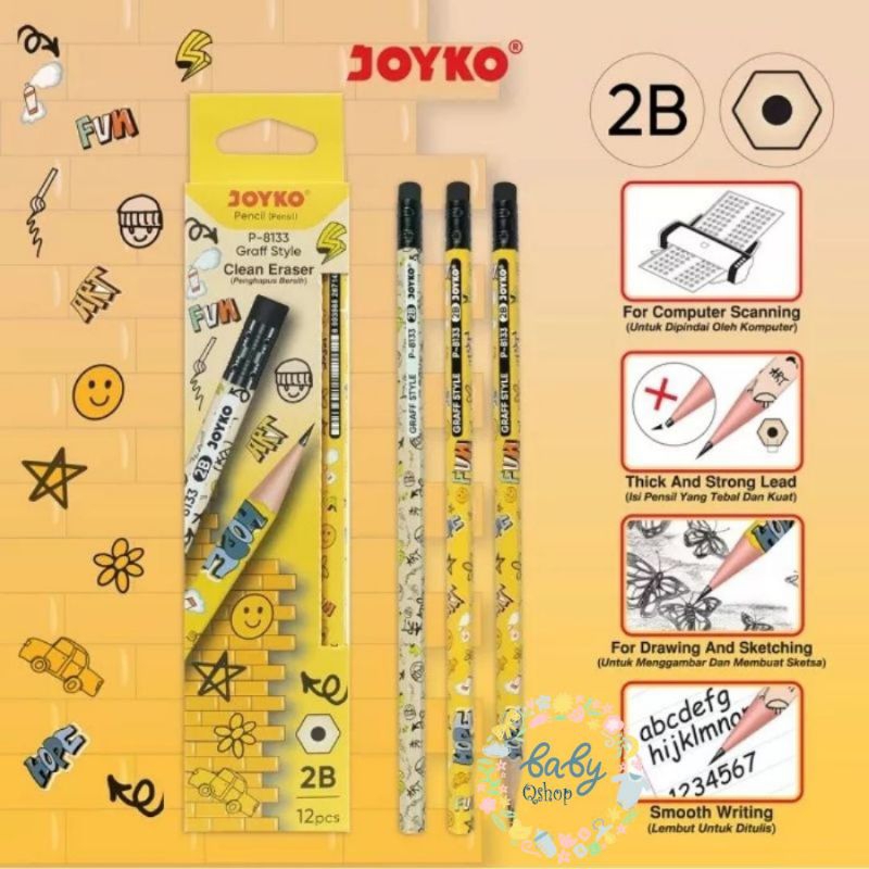 

Pensil 2B 1 pcs Joyko Pencil P-8133 Graff Style Clean Eraser Fun Art Design modern aesthetic penghapus bersih