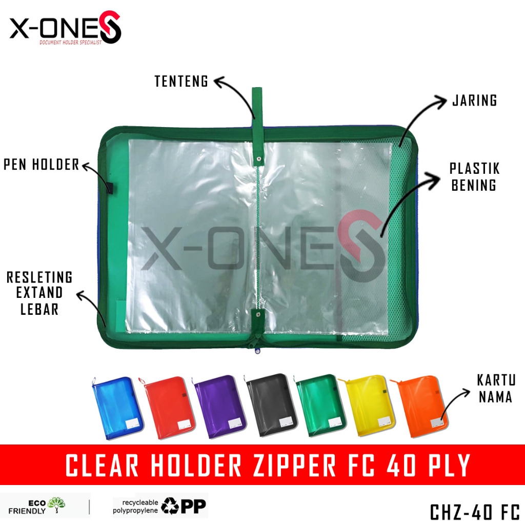 

X-ONE CLEAR HOLDER ZIPPER 40 PLY FOLIO F4 PLASTIK BENING DOCUMENT KEEPER RESLETING / CHZ 40 FC