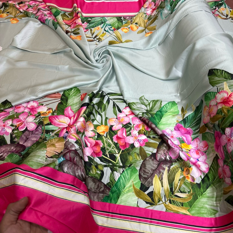 KAIN SATIN SILK MOTIF PREMIUM - lq - kain satin motif kembang - kain silk motif - kain bahan motif -