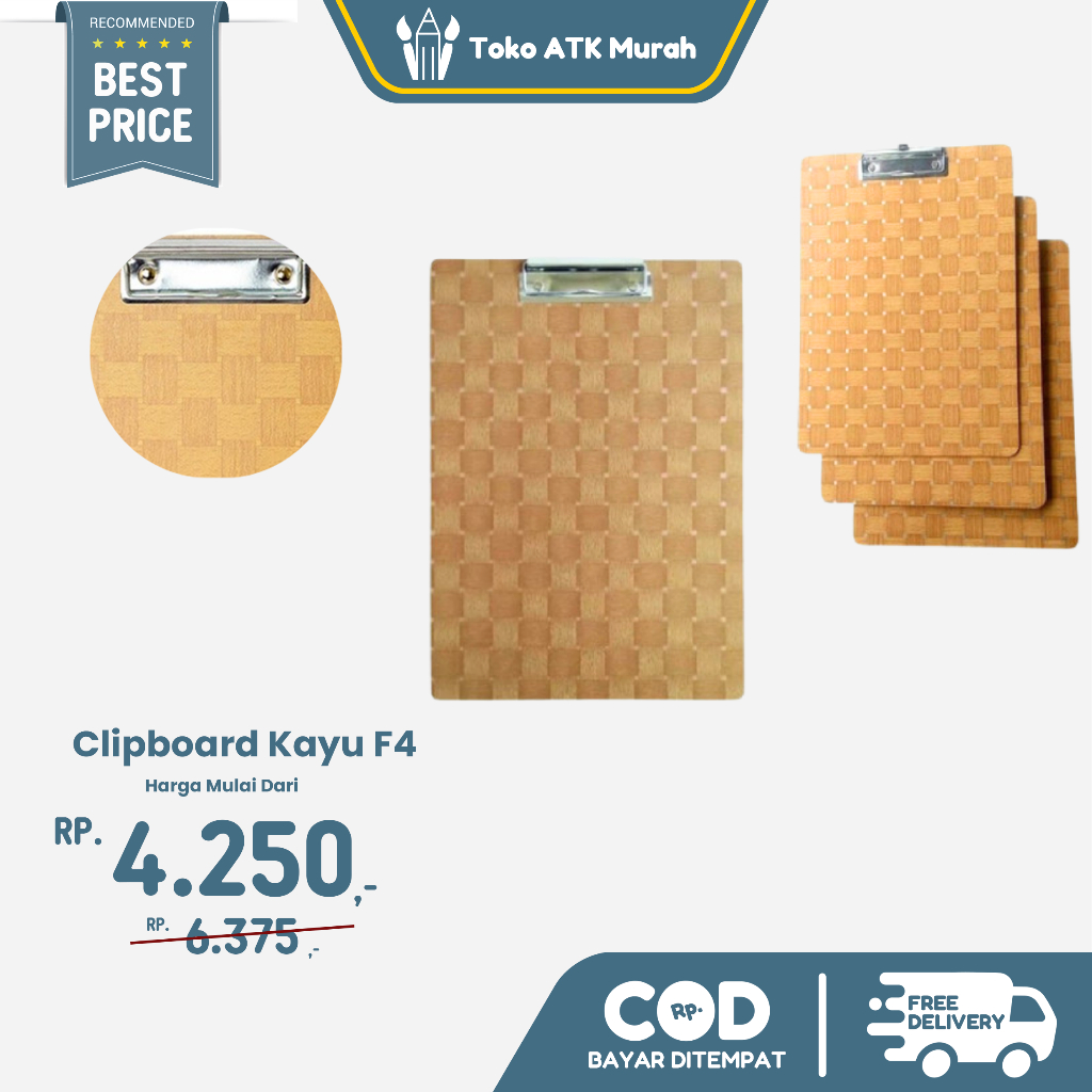 

Clipboard - Papan Jalan - Papan Dada Kayu F4 Folio Clip Board