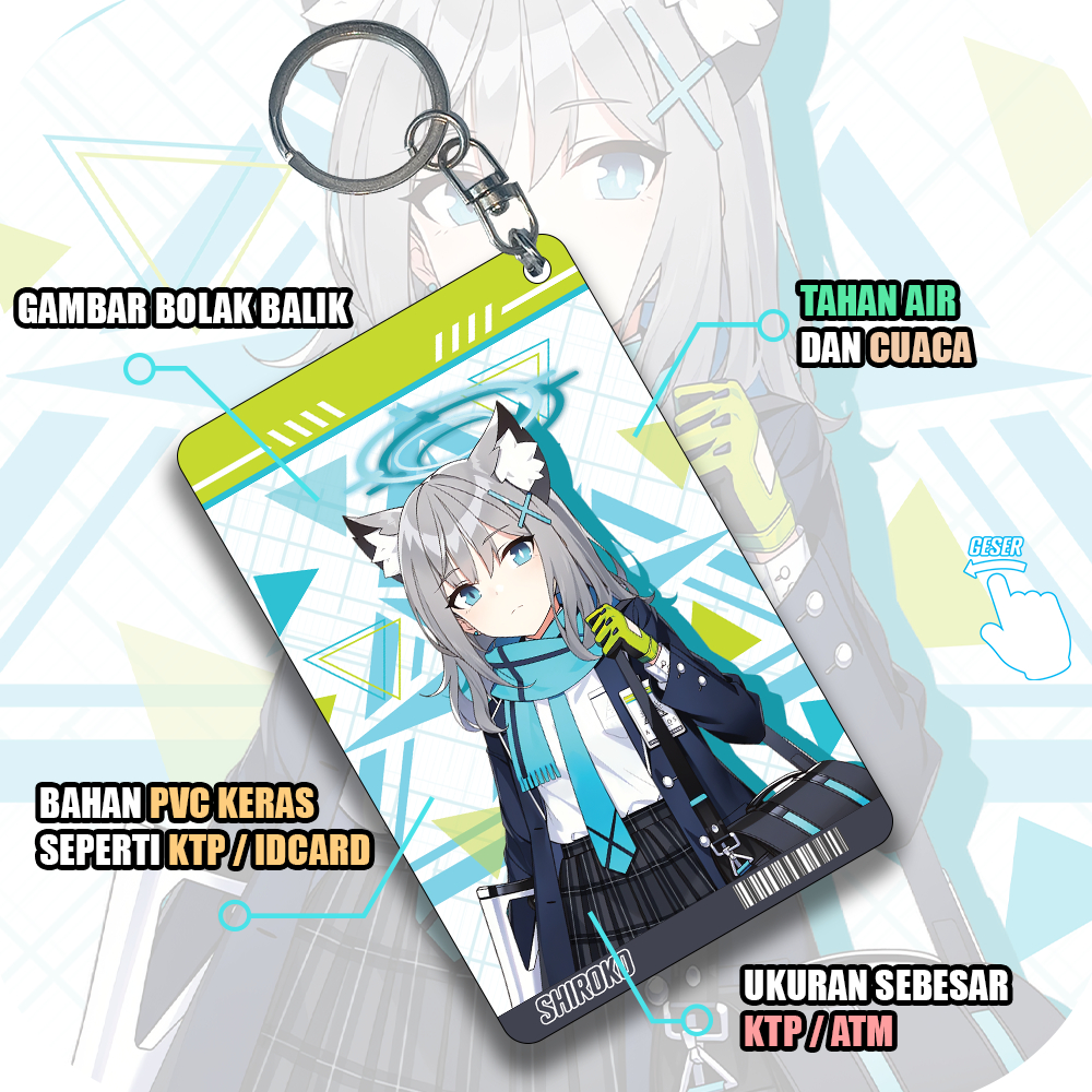 Gantungan Photocard/ID card Shiroko Blue Archive, Gantungan Kunci PVC Photocard Anime Game