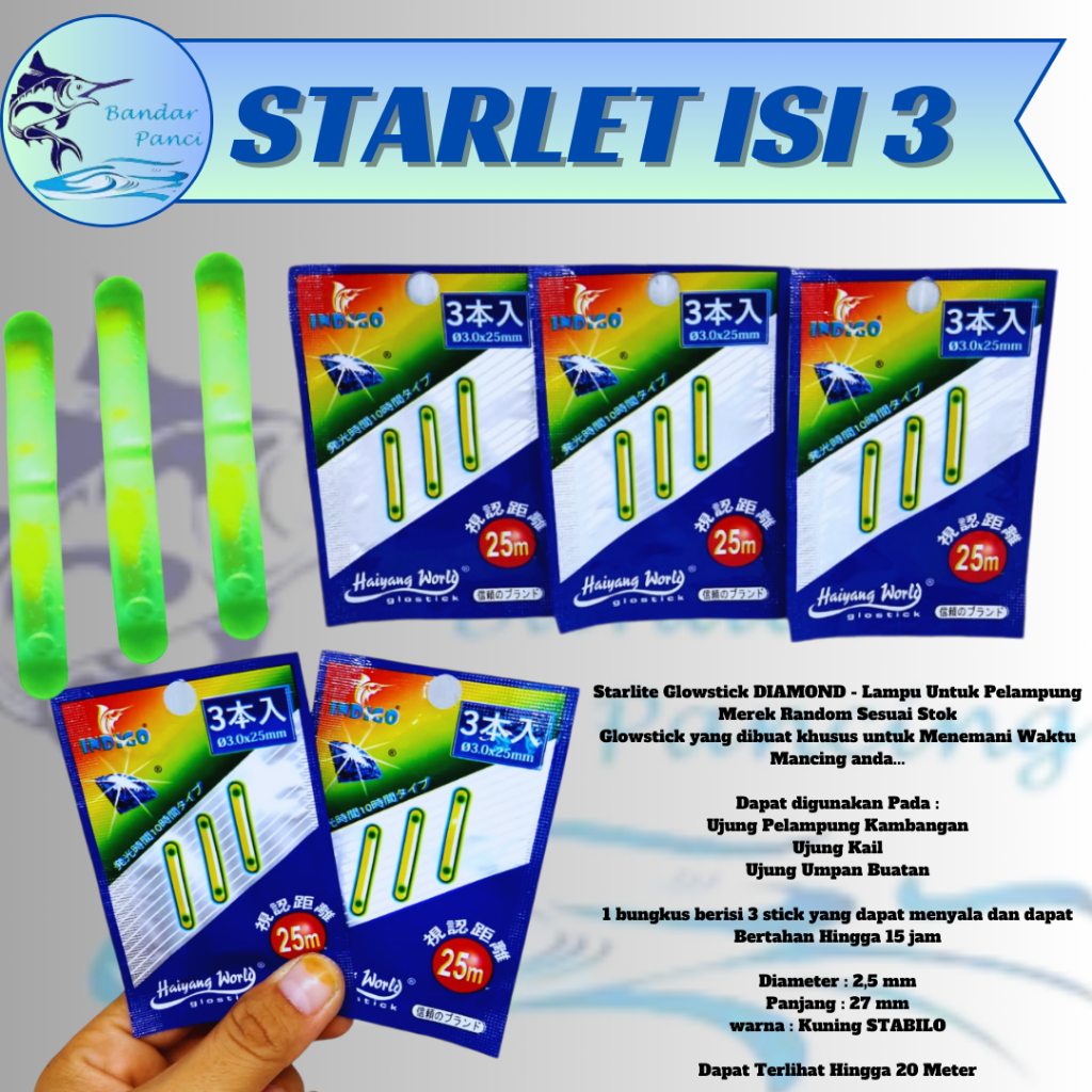 Aksesoris Pancing Starlet Isi 3 Tahan Lama Dan Terang