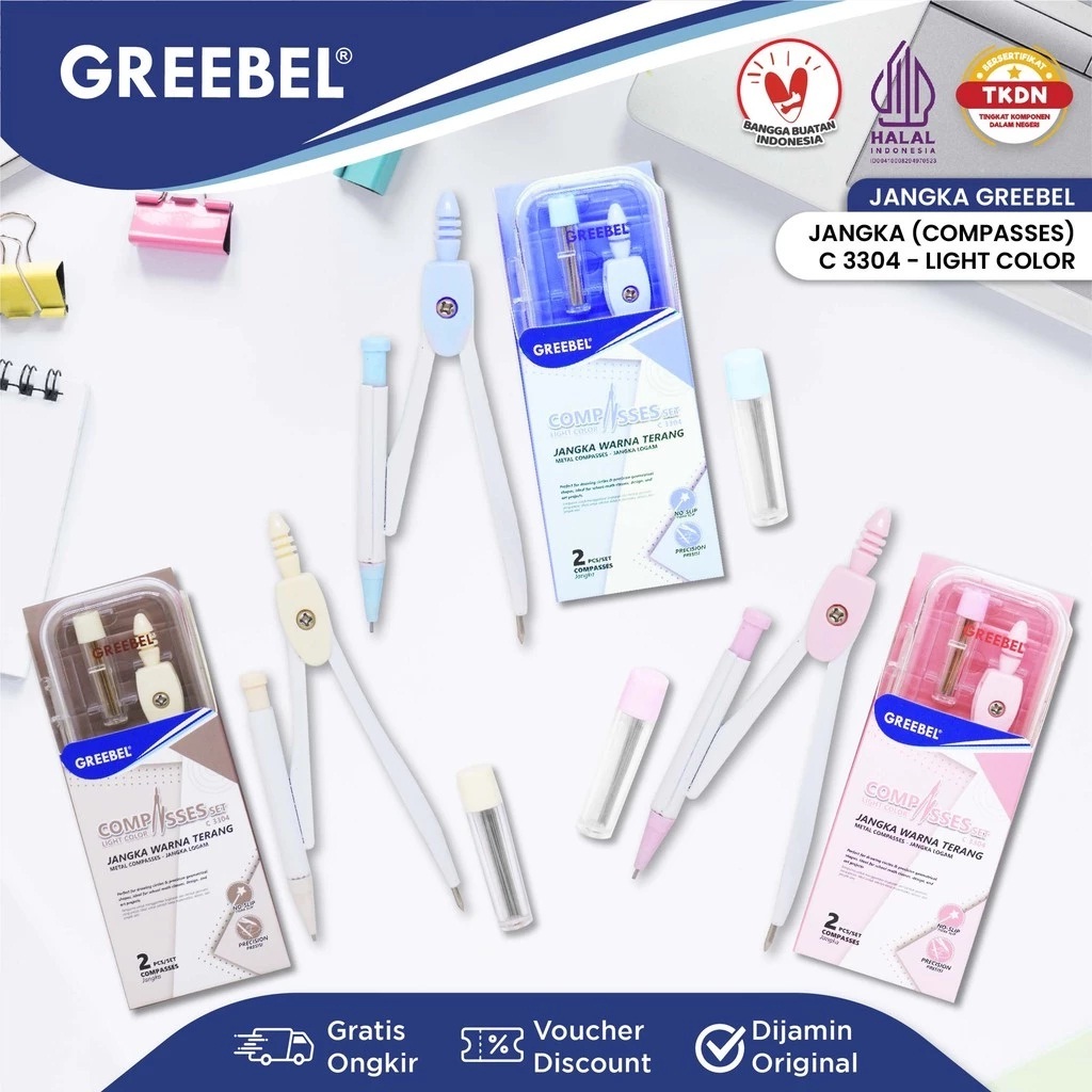 

GREEBEL Jangka Set / Jangka Besi Warna Plus isi Pensil C 3304 / Math Set