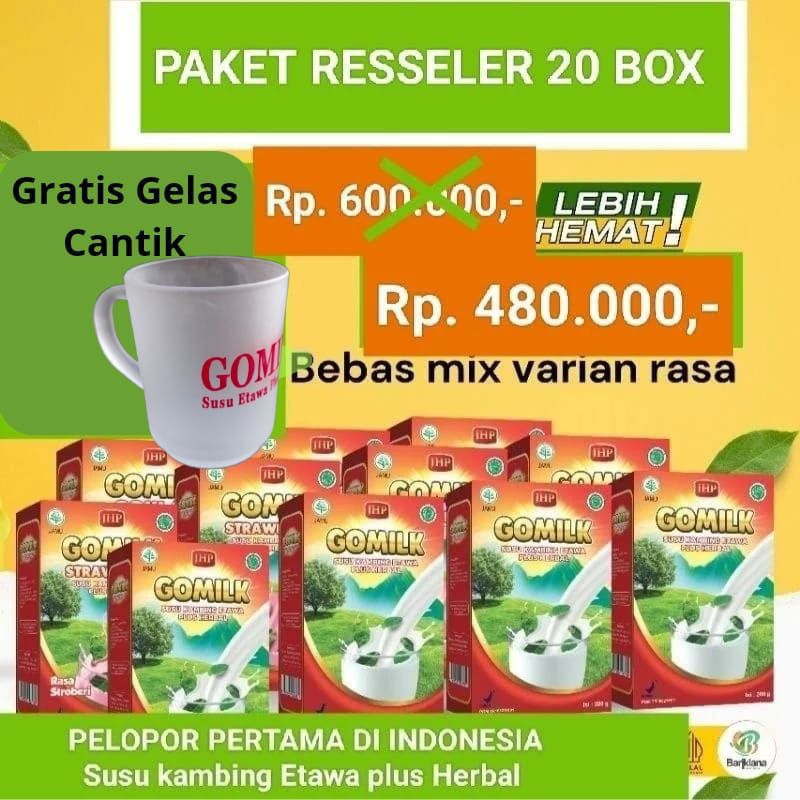 

[GRATIS GELAS CANTIK] [EXP LAMA] PAKET 20 BOX GOMILK SUSU KAMBING ETAWA PLUS HERBAL MENGATASI NYERI SENDI