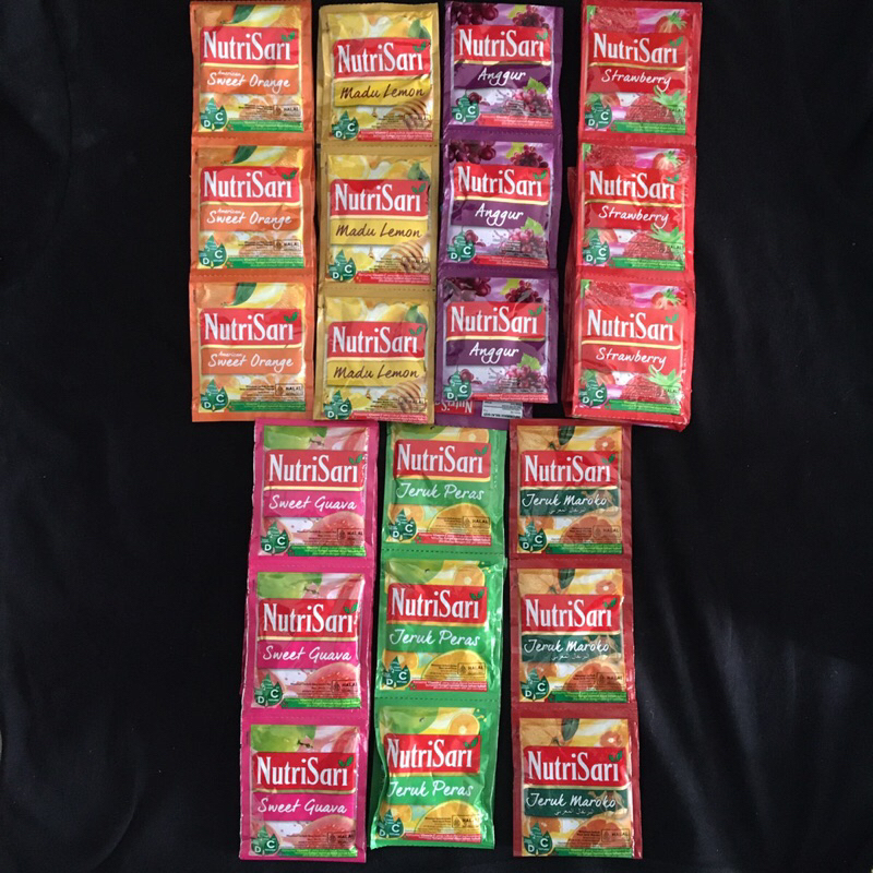 

NUTRISARI SWEET ORANGE / SWEET GUAVA / STRAWBERRY / ANGGUR / JERUK PERAS / MADU LEMON / JERUK MAROKO 14g