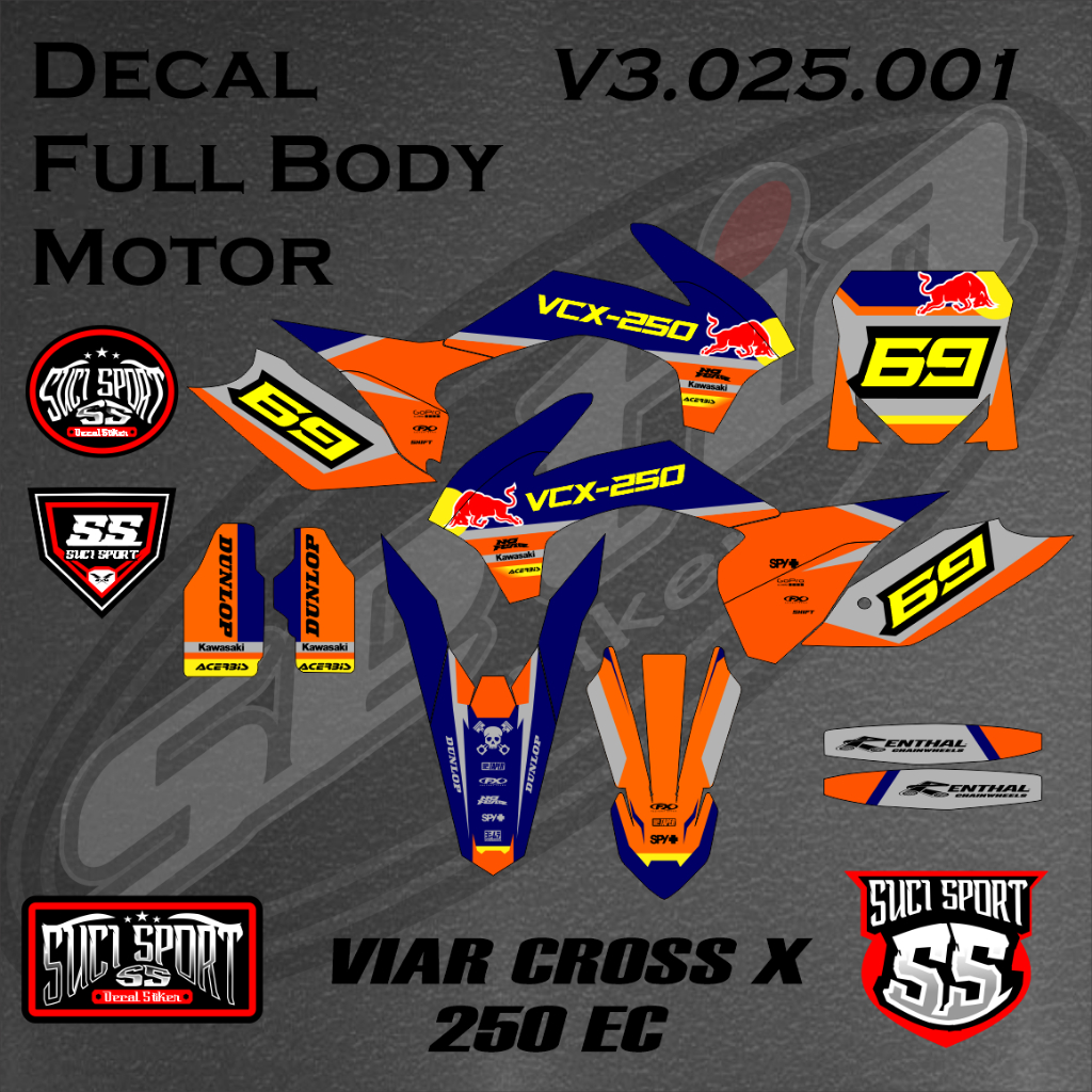 DECAL STIKER VIAR CROSS X 250 EC, TRAIL, SUPERMOTO, DESAIN FREE CUSTOM BARU (V3.025.001)