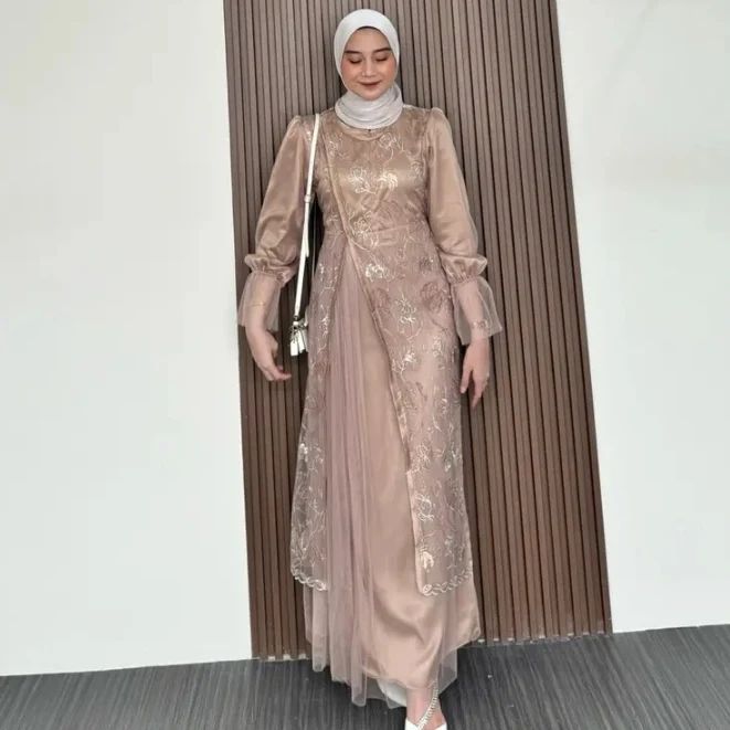 Elika dress gamis wanita kekinian gamis Pesta Kondangan gamis lebaran 2025 velvet mix tille garden