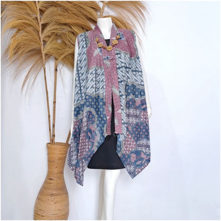 KODE T95T Sarah cardigan batik Atasan outer batik wanita bahan katun long outer Rompi M  L  XL all s