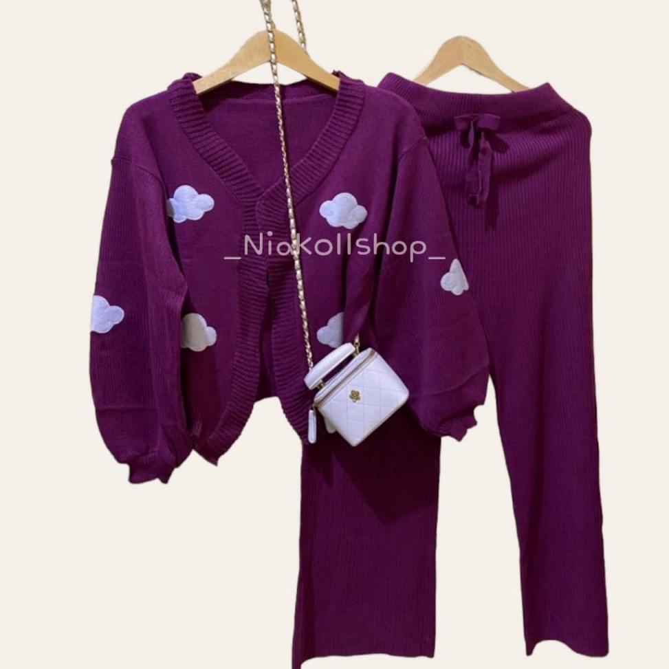 Serbu Murah OneSet Celana Kulot  Cardigan Cloud Shenin Rajut Premium