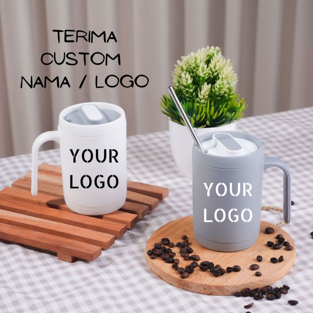 Mug Gelas Cangkir Plastik Custom 500 ml Tumbler Aesthetic Office Mug Perusahaan CO-328
