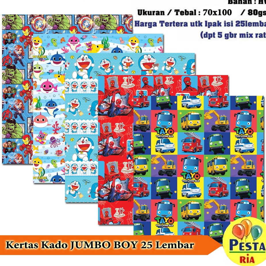 

Sekarang Irit Murah 1Set isi 25lembar Kertas kado Jumbo BOY bungkus kado ulangtahun kertas kado karakter kertas kado setara sanwa sansan wawa