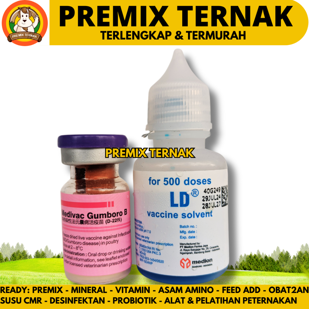 VAKSIN MEDIVAC GUMBORO B 500 DOSIS + PELARUT - Vaksin Gumboro IBD Aratan Ayam Burung Unggas