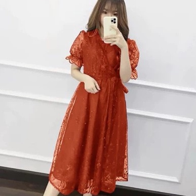 Pilihan MIDI DRESS NATAL LIVINA 3UKURAN M L XL  REKOMENDASI OUTFIT BAJU KONDANGAN WANITA GAYA KOREA 