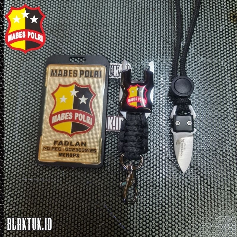 

Plat id name tag mabes polri full set holder mika dan lanyard