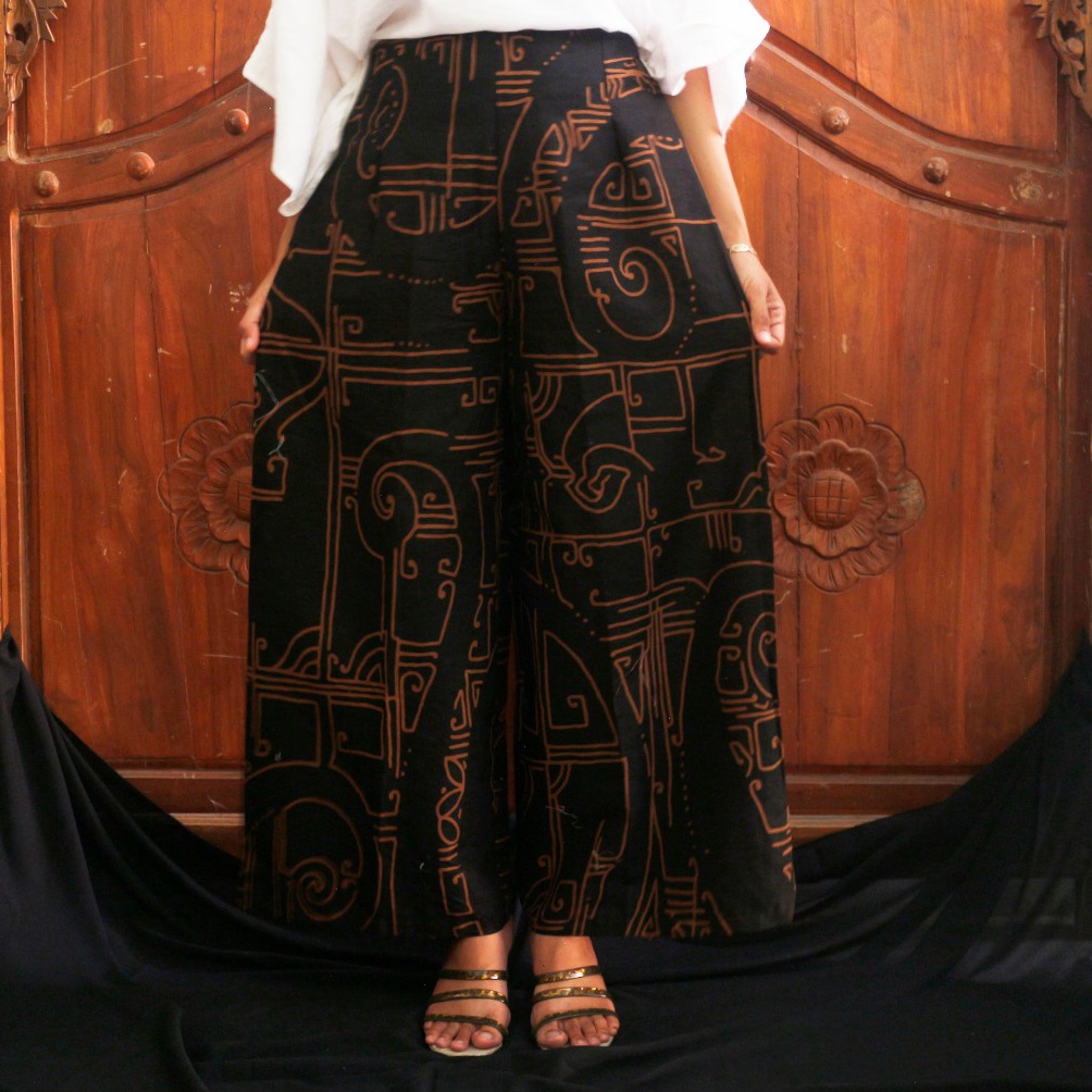 KODE C86E Kulot Celana Wanita Katun Premium Hitam Motif Suplir Setelan Baju Putih Wanita