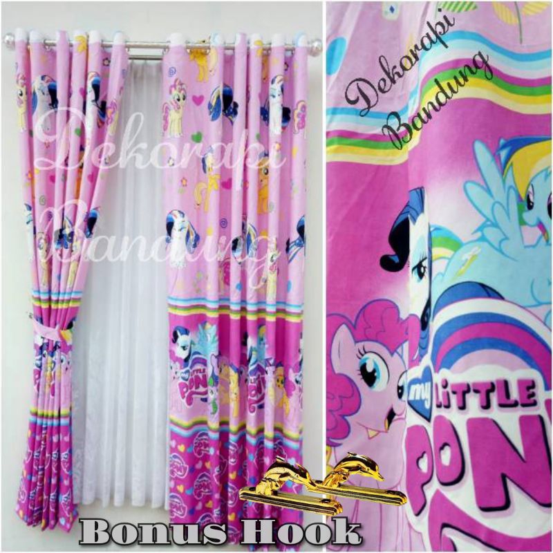Gorden Jendela Pintu Minimalis Panjang 210 Cm Motif Kuda Poni Pink