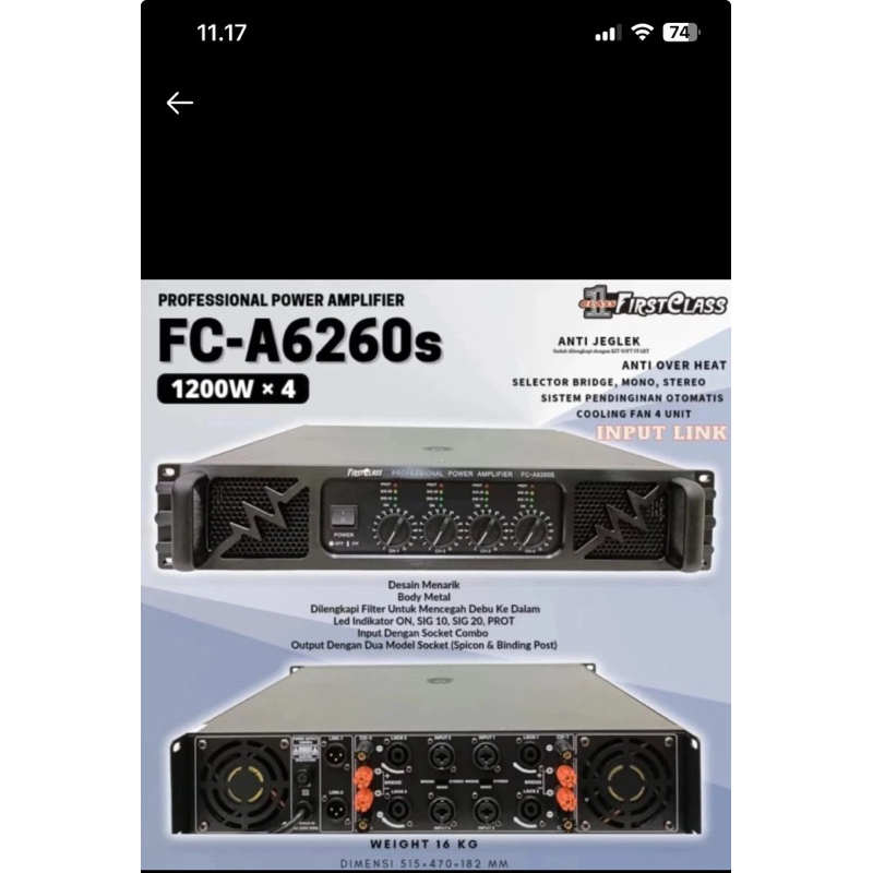 Power Amplifier Ampli Firstclass FC-A6260