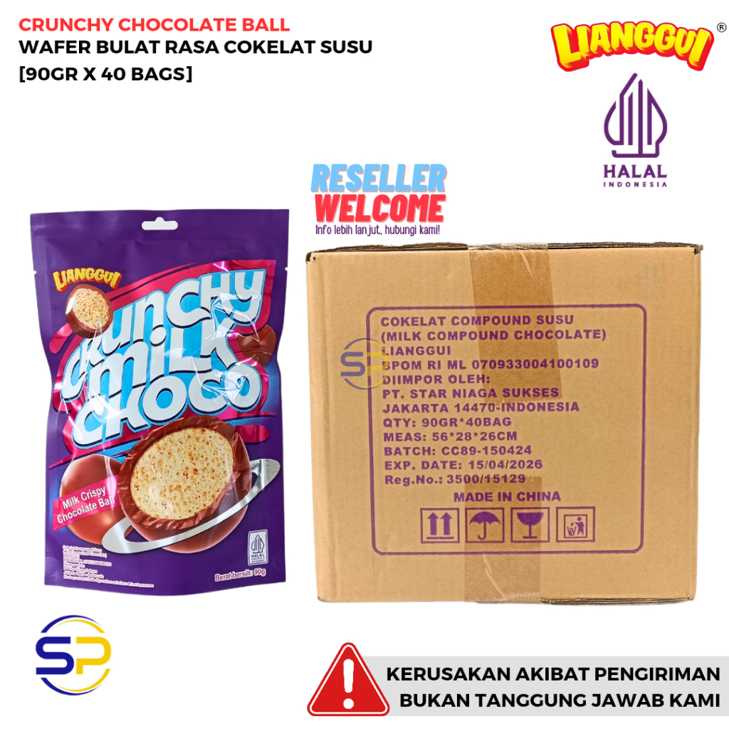 

WAFER BULAT CRUNCHY MILK CHOCO 90 GRAM [1DUS, ISI 40 BAGS] - LIANGGUI