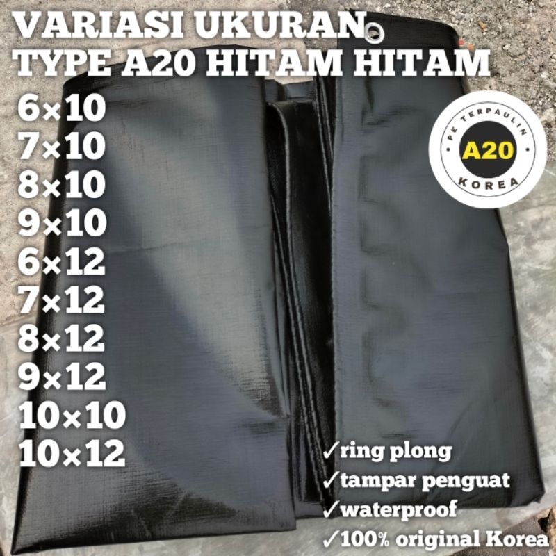 terpal A20 hitam hitam korea variasi ukuran