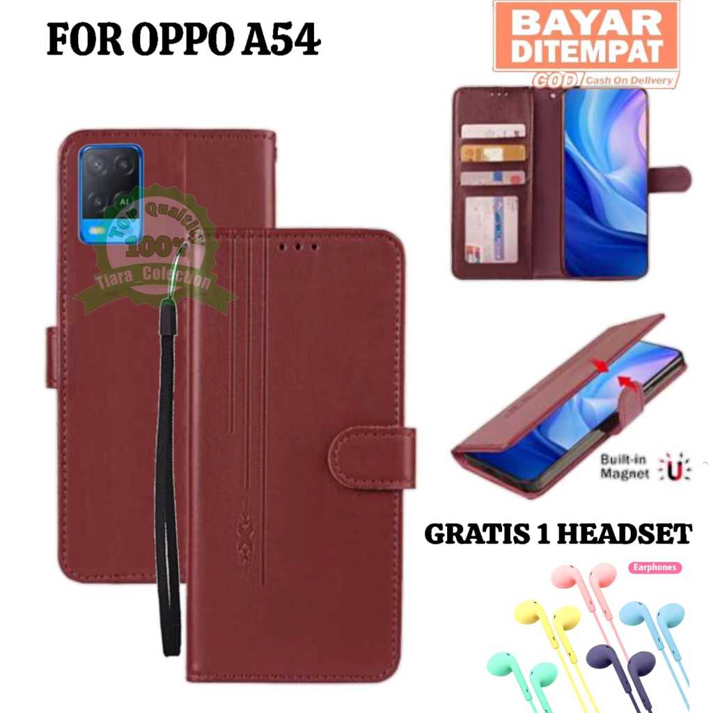 Flip Case Motif Untuk OPPO A54 Flip Dompet Casing HP Flip Wallet Leather Cover Gratis 1 headset