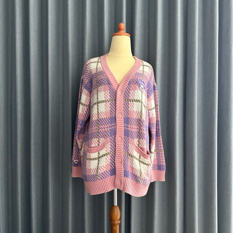 PRELOVED Care Bears Pink Lilac V-Neck Cardigan Oversized Limited Edition Outer Fashion Wanita