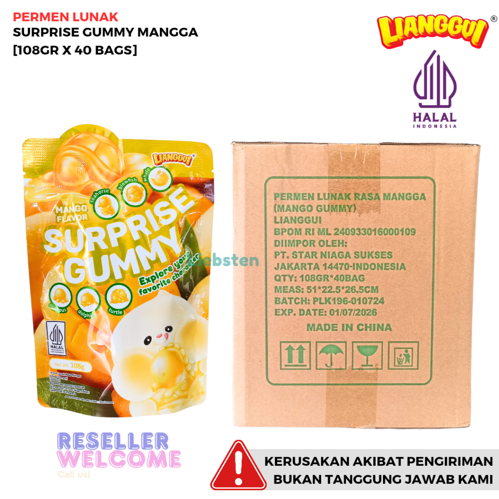 

Lianggui Permen Lunak Surprise Gummy 108 Gr [1 Dus, Isi 40 BAGS]