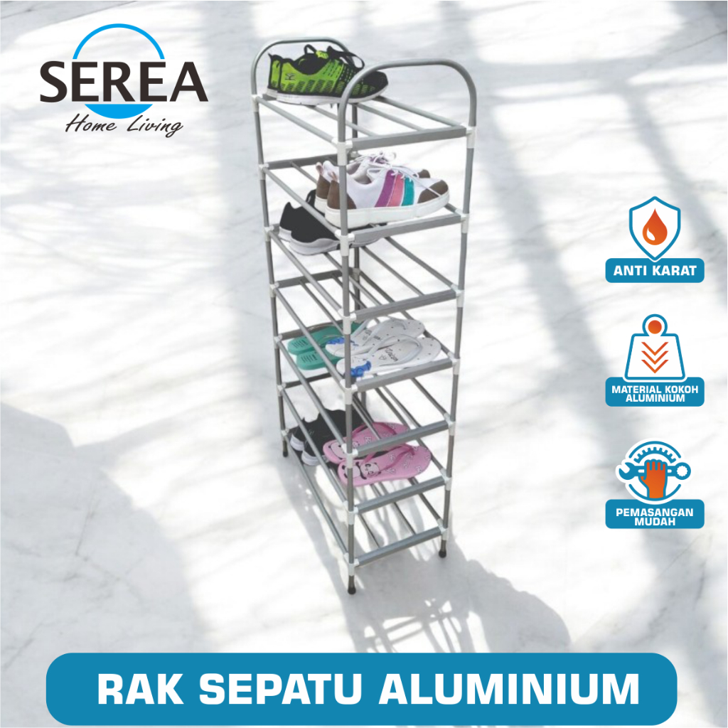 Rak Sepatu Aluminium 7 Susun / Rak Sepatu Aluminium Knockdown 7 Tingkat / Rak Sepatu Aluminium 7 Tin