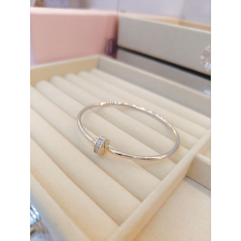 Gelang Bangle Emas putih White Gold gelang kaku paku