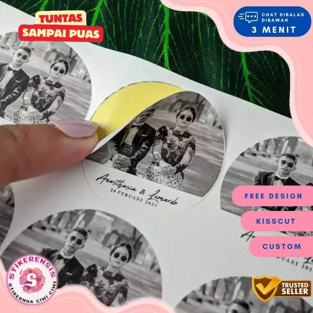 

5-8 Sticker Wedding Souvenir Stiker Custom Ucapan Nikah Stikerensis