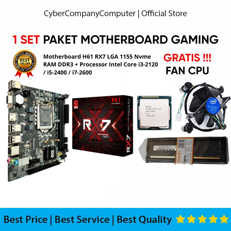 Paket Motherboard RX7 Core i7-2600/ i5-2400 / i3-2120 - New Mainboard RX7 H61/B75 DDR3 Rev 3 Socket 