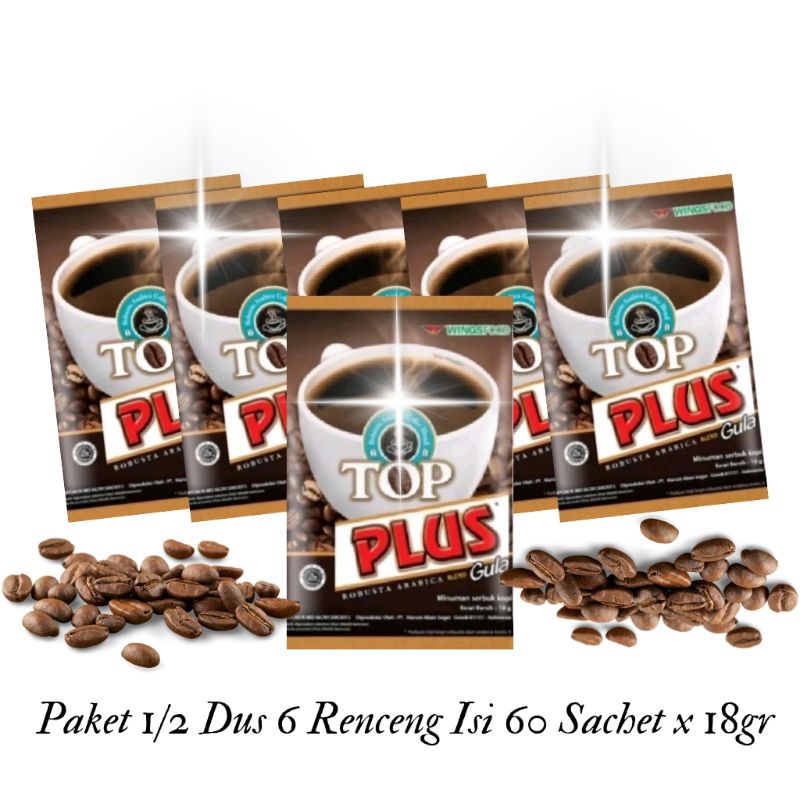 

Kopi Top Plus Gula Paket 6 Renceng isi 60 Sachet x 18gr