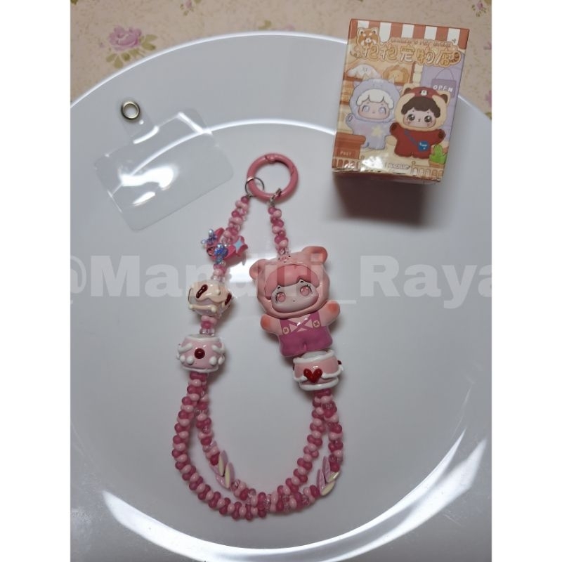 READY Phone Strap Bag Charm Baobao Pink Original Full Painting Manik Kacang Manik Besi Double Layer