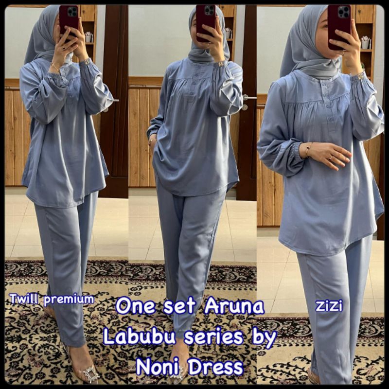 ReenaDaily ONE SET ARUNA by Noni Dress Setelan Celana Wanita Dewasa Twill Premium