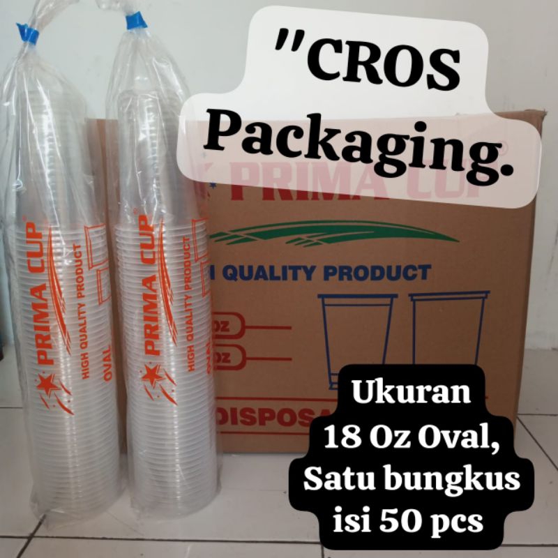 CUP GELAS PLASTIK 18 OZ OVAL, MERK PRIMA (ISI 50 PCS) MURAH