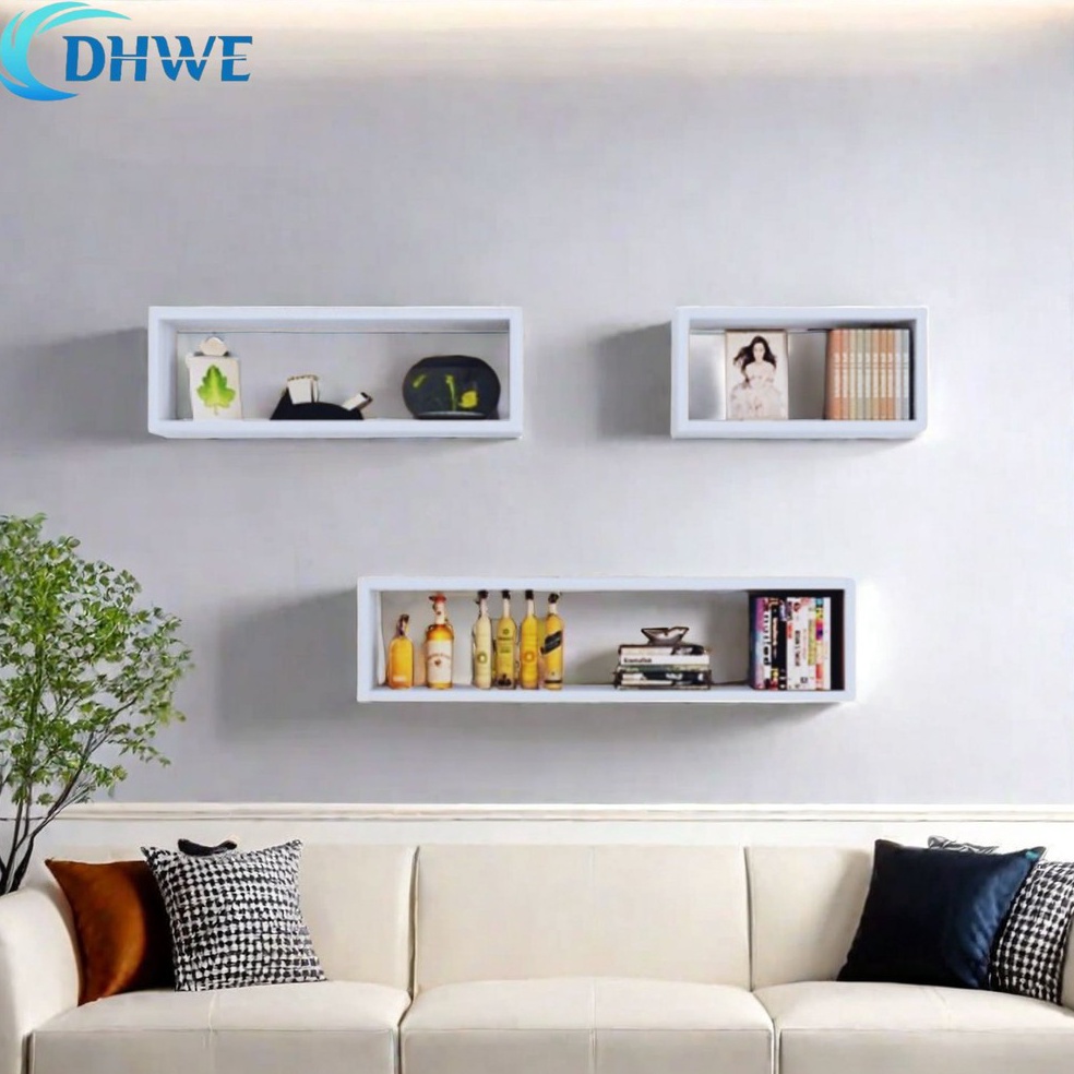 Terbaik DHWE Rak Dinding Persegi Panjang Penyimpanan Buku Album Foto Pajangan Rak Serbaguna