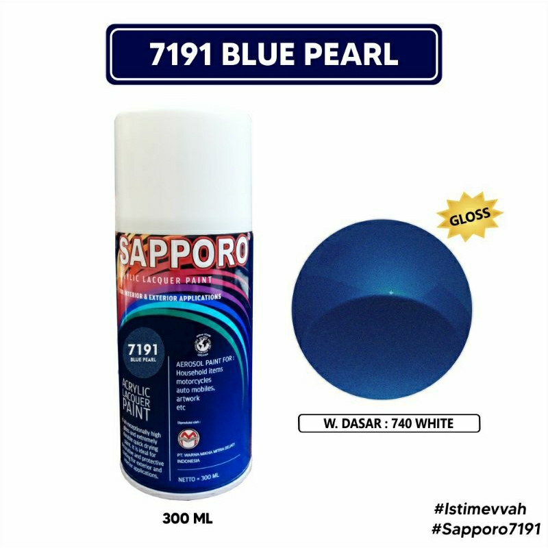 #MAU# Cat Semprot Sapporo 7191 Blue Pearl 300ml Mutiara Biru Metallic Cat Spray Duco Sapporo Ultimat