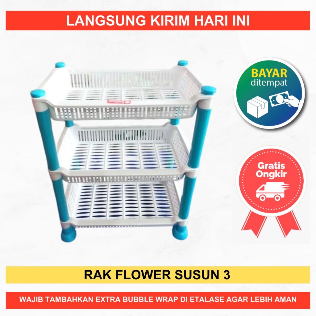 RAK PLASTIK 3 SUSUN SEGI PUTIH FLOWER / RAK KOSMETIK RAK DAPUR RAK BAWANG RAK MINI SERBAGUNA