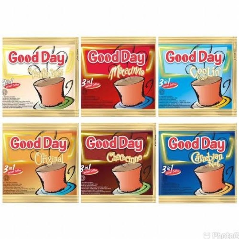 

Good day renceng 1 karton / good day vanilla latte / good day mocacinno / good day coolin coffe / good day chococinno / good day carabian nut