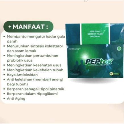 

PEPTOX Original - Minuman Serbuk untuk Menurunkan sintesis kolesterol dan asam lemak