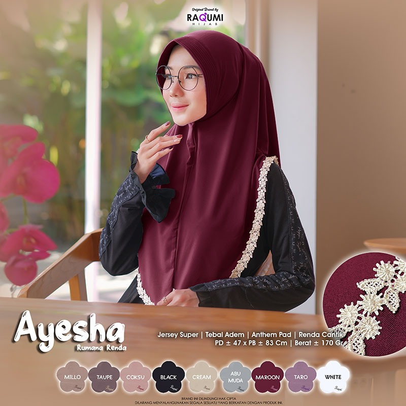 AYESHA RUMANA RENDA, HIJAB CASUAL DAILY, BAHAN JERSEY SUPER TEBAL ADEM DAN HALUS, HIJAB DENGAN AKSEN