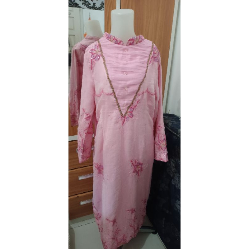 pl Gamis Pesta pink fullfuring Variasi payet bordir brukat Jumbo Cantik