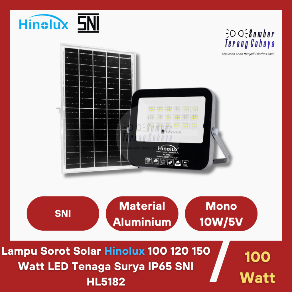 Lampu Sorot Solar Hinolux 100 Watt 120 Watt 150 Watt Watt LED Sorot Solar IP65 SNI HL5182