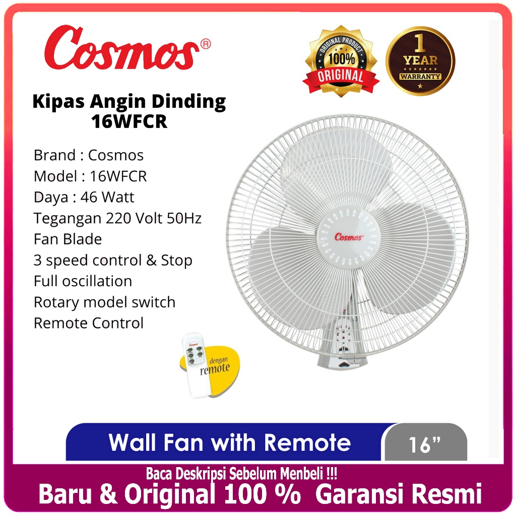 Cosmos 16WFC-R Kipas Angin Dinding 16 Inci Remote Wall Fan