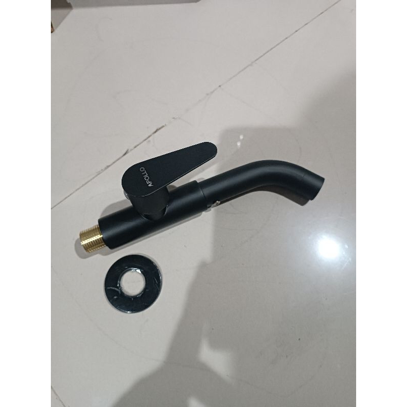 Kran tembok stainless hitam panjang 20 cm / Kran tembok apollo hitam / Kran wudhu / Kran sink