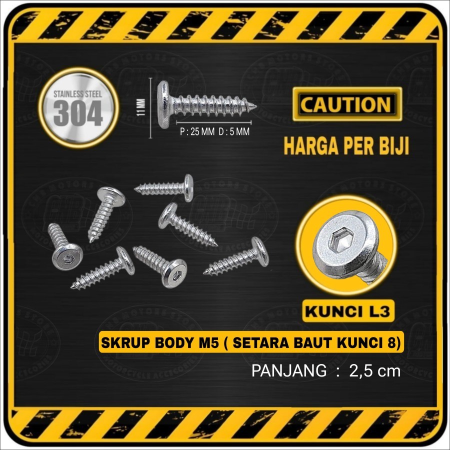 Sekrup Skrup Kunci L STAINLESS Slim Baut Body Flange M5 x 25 | M5x25 | 2,5 cm Filter NMAX BEAT VARIO