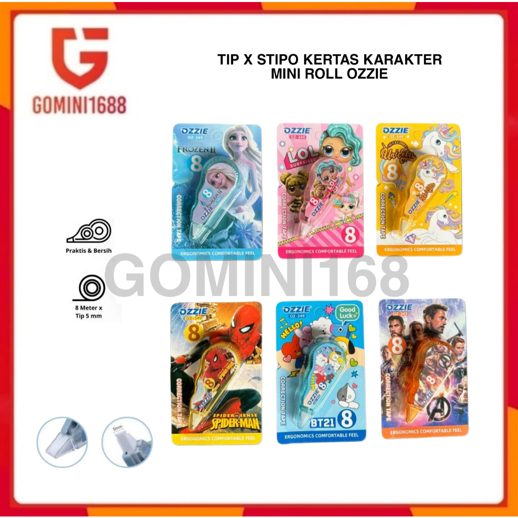 

Stipo Kertas Kecil Ozzie QZ-349 Tip x Mini Dengan Karakter Lucu Tipex Model Baru Correction Tape